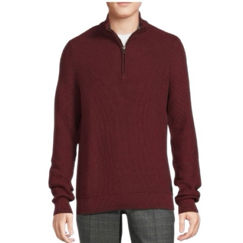 BEN SHERMAN Men’s Burgundy Honeycomb Quarter Zip Pullover Sweater Size Large